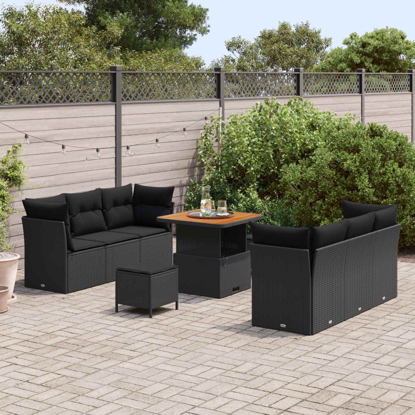 Set Divano da Giardino con cuscino 9 pcs Nero polyrattan | homemem39