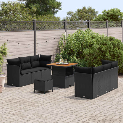 Set Divano da Giardino con cuscino 9 pcs Nero polyrattan | homemem39
