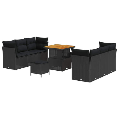 Set Divano da Giardino con cuscino 9 pcs Nero polyrattan | homemem39