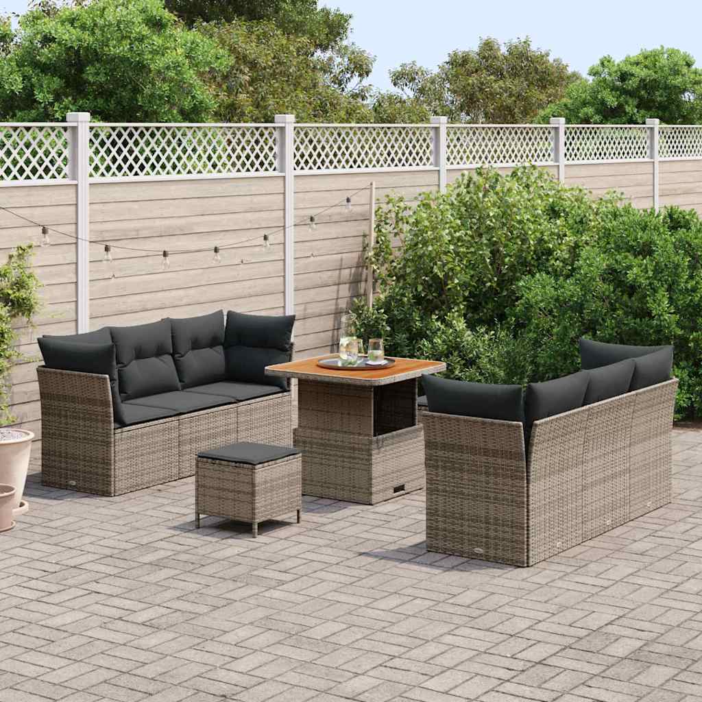 Set Divano da Giardino con cuscino 9 pcs Grigio polyrattan