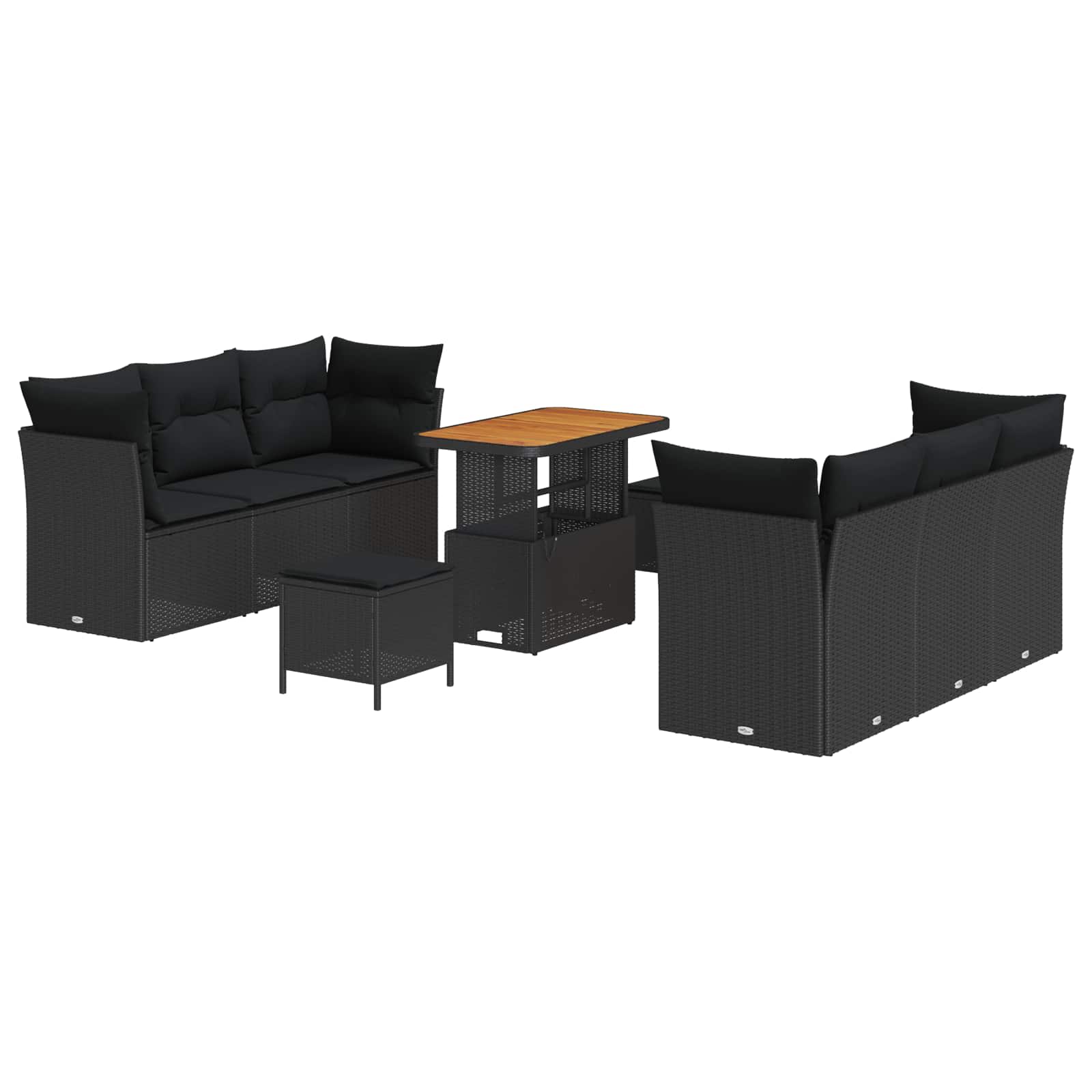 Set Divano da Giardino con cuscino 9 pcs Nero polyrattan | homemem39