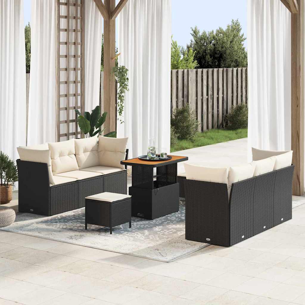Set Divano da Giardino 9 pcs Nero e Crema polyrattan | homemem39