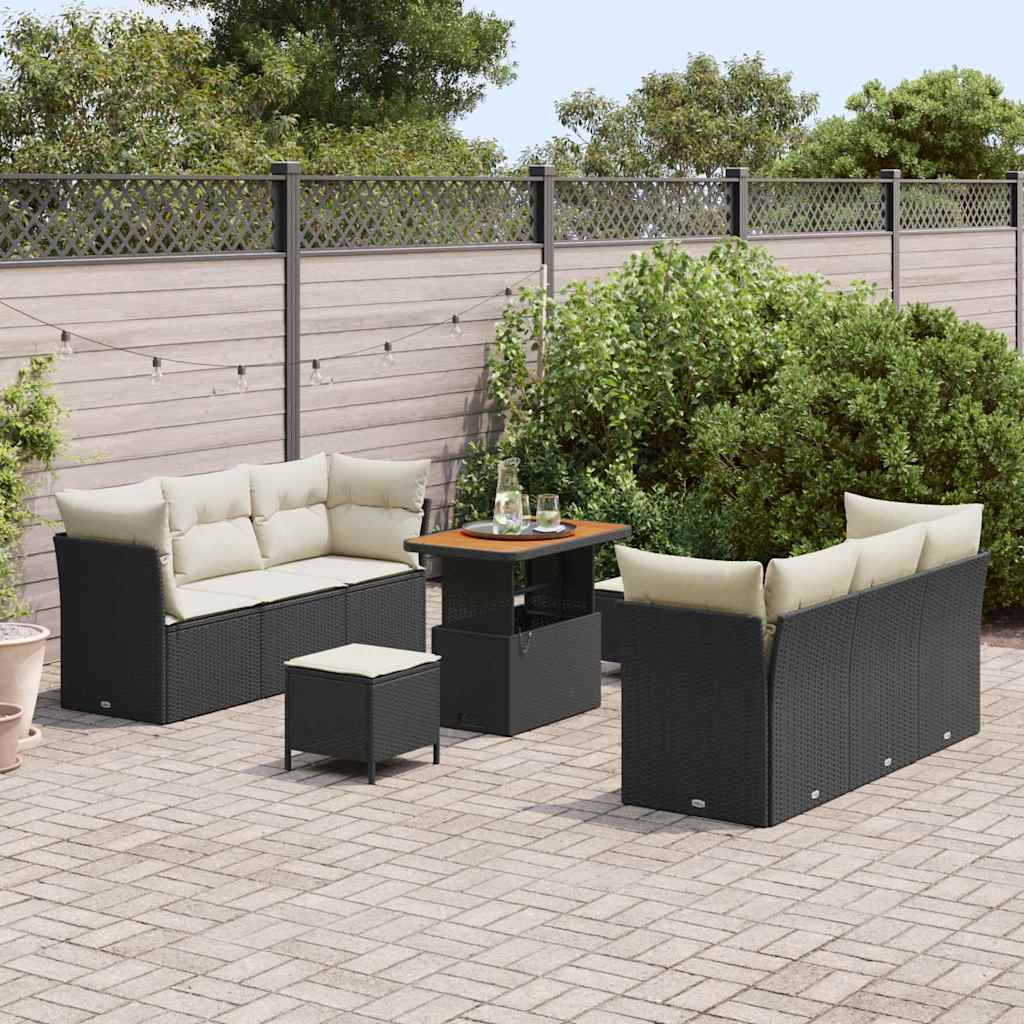 Set Divano da Giardino 9 pcs Nero e Crema polyrattan | homemem39