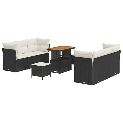 Set Divano da Giardino 9 pcs Nero e Crema polyrattan | homemem39