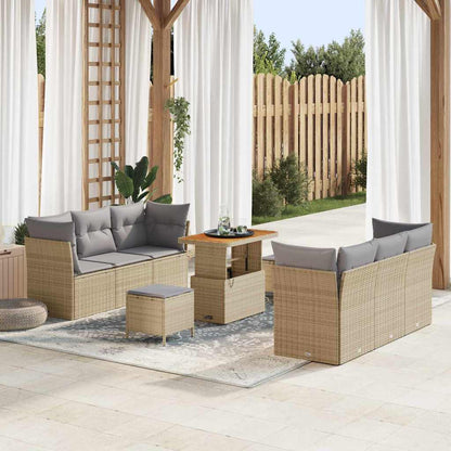 Set Divano da Giardino 9 pcs Beige e Grigio Chiaro polyrattan | homemem39