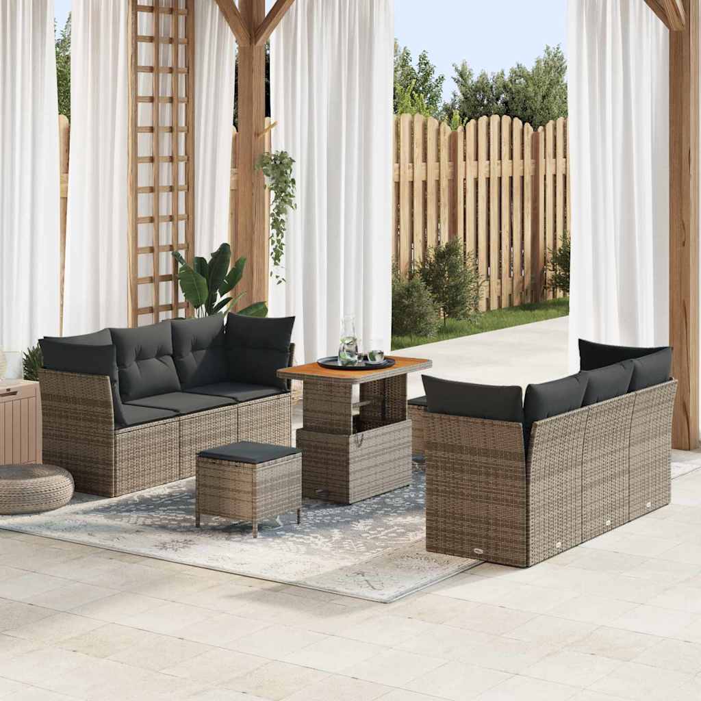 Set Divano da Giardino con cuscino 9 pcs Grigio polyrattan | homemem39