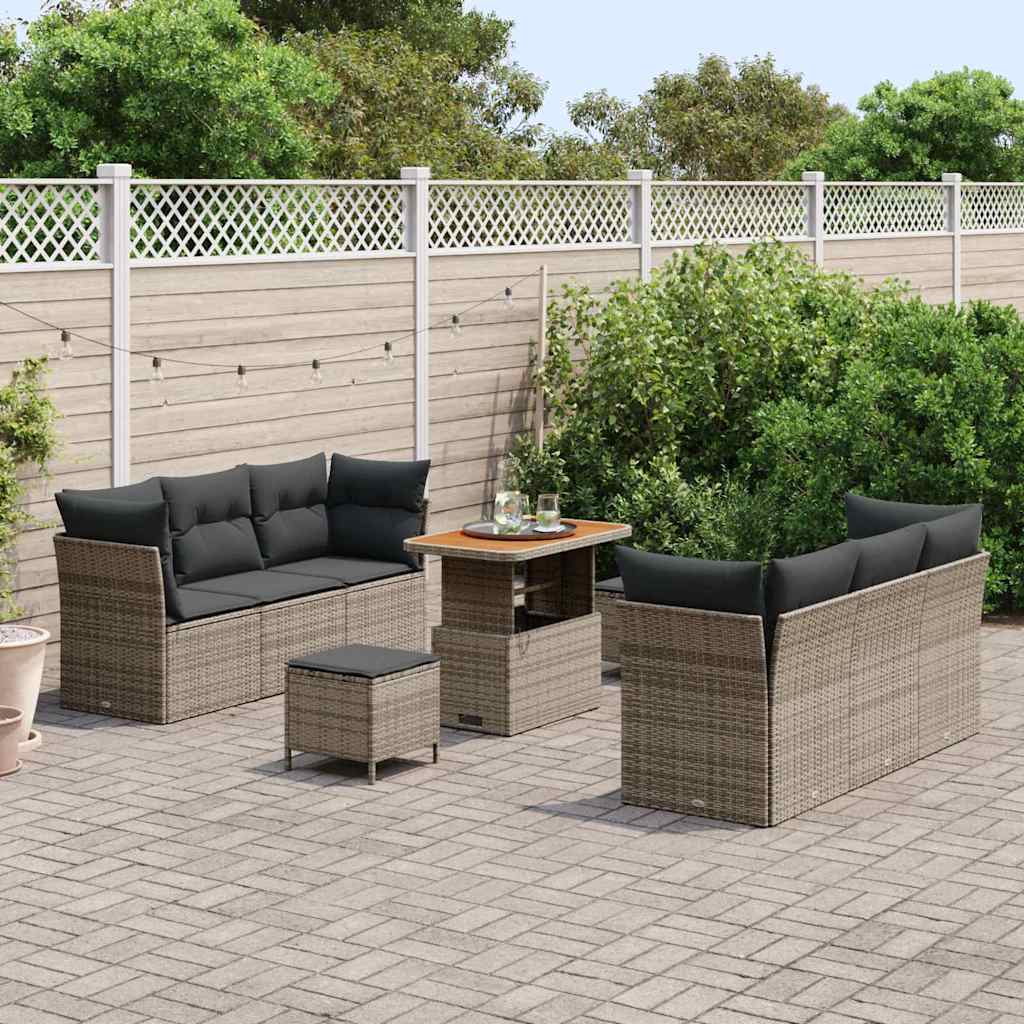 Set Divano da Giardino con cuscino 9 pcs Grigio polyrattan | homemem39