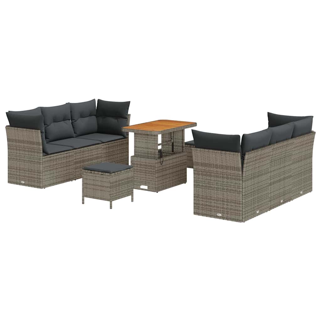 Set Divano da Giardino con cuscino 9 pcs Grigio polyrattan | homemem39