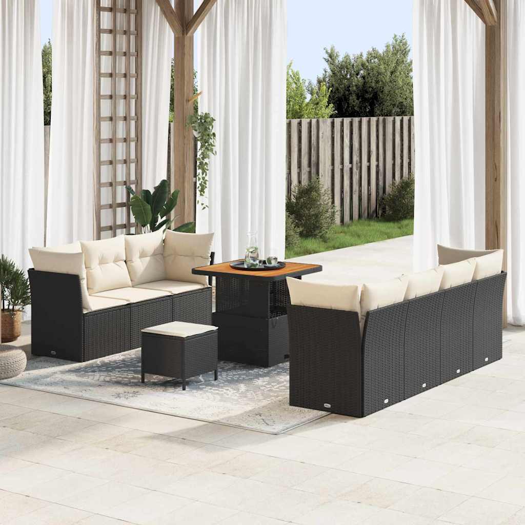 Set Divano da Giardino con cuscino 10 pcs Nero e crema | homemem39