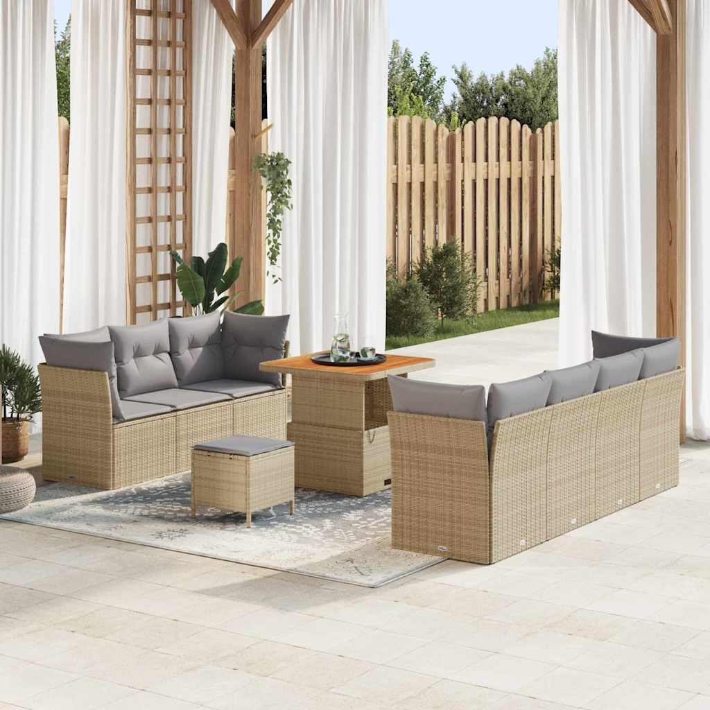 Set Divano da Giardino con cuscino 10 pcs beige e grigio chiaro | homemem39