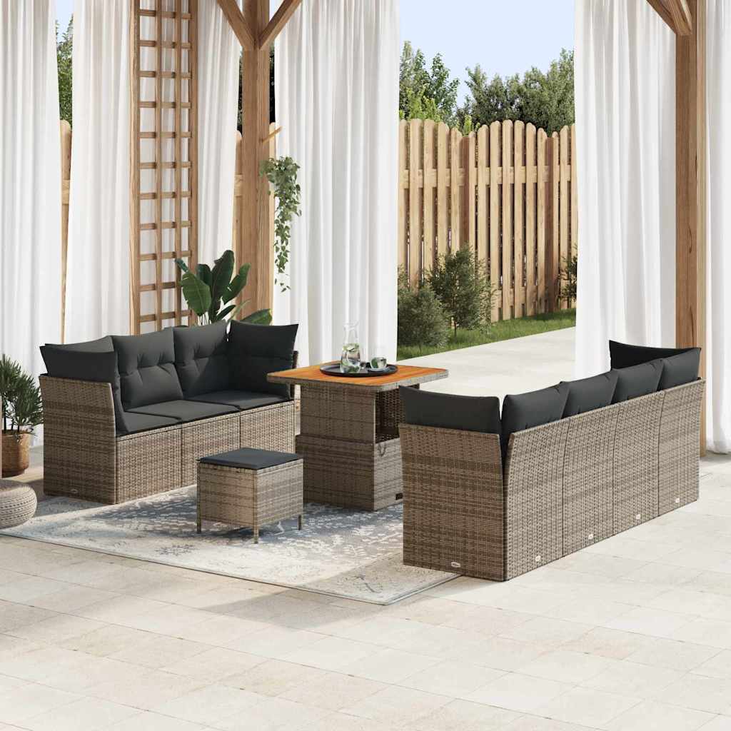 Set Divano da Giardino con cuscino 10 pcs Grigio polyrattan | homemem39
