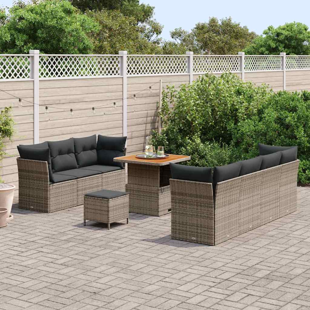 Set Divano da Giardino con cuscino 10 pcs Grigio polyrattan | homemem39