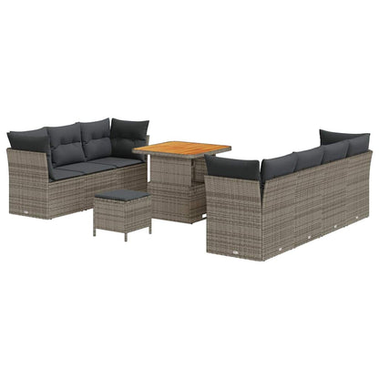 Set Divano da Giardino con cuscino 10 pcs Grigio polyrattan | homemem39