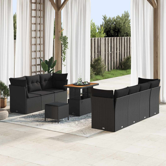 Set Divano da Giardino con cuscino 10 pcs Nero