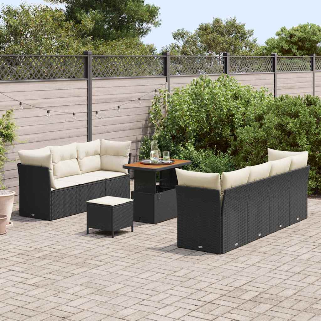 Set Divano da Giardino con cuscino 10 pcs Nero e crema | homemem39