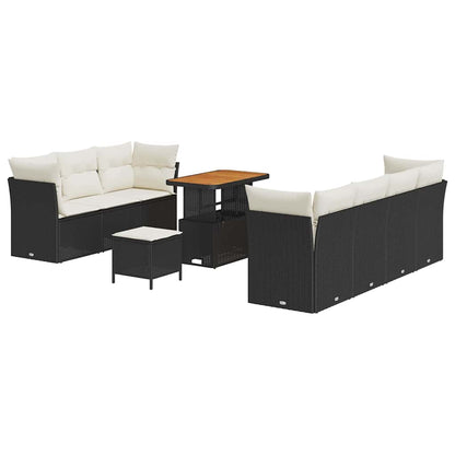Set Divano da Giardino con cuscino 10 pcs Nero e crema | homemem39