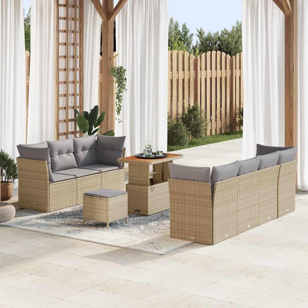 Set Divano da Giardino con cuscino 10 pcs beige e grigio chiaro | homemem39