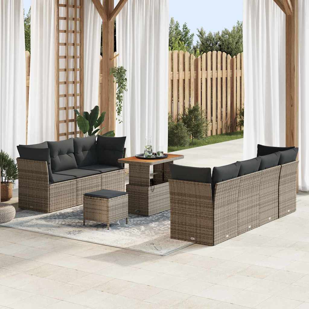 Set Divano da Giardino con cuscino 10 pcs Grigio | homemem39
