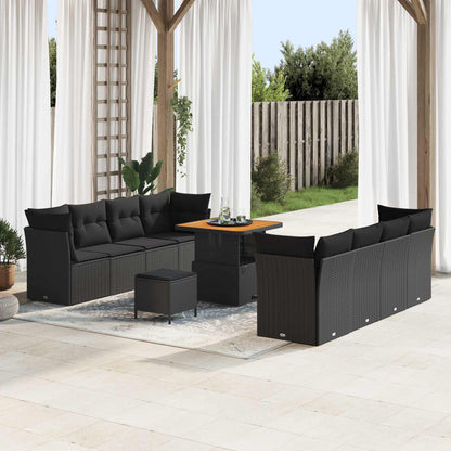 Set Divano da Giardino con cuscino 11 pcs Nero polyrattan | homemem39