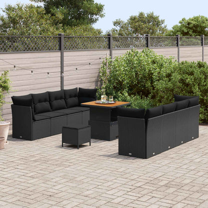 Set Divano da Giardino con cuscino 11 pcs Nero polyrattan | homemem39