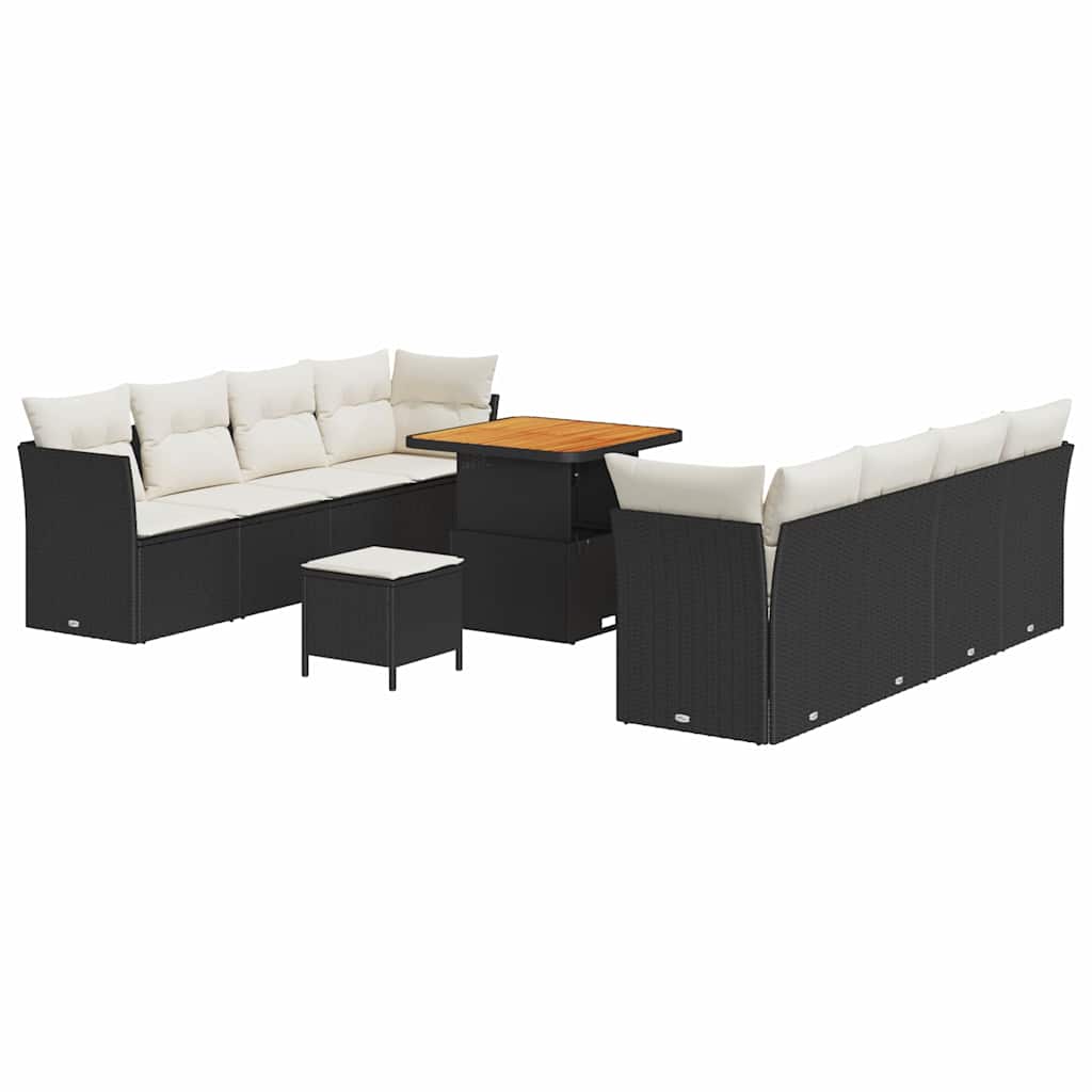Set Divano da Giardino 11 pcs Nero e Crema polyrattan | homemem39