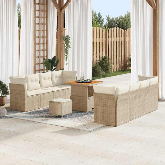 Set Divano da Giardino 11 pz 8 posto Beige e Crema polyrattan