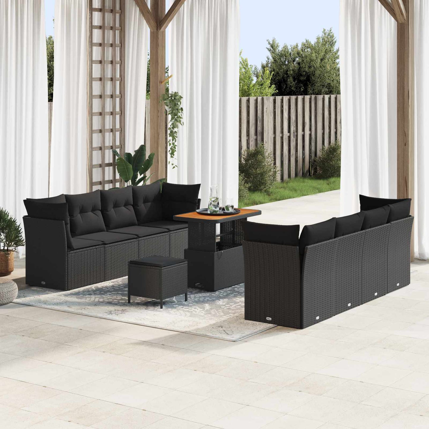 Set Divano da Giardino con cuscino 11 pcs Nero polyrattan | homemem39