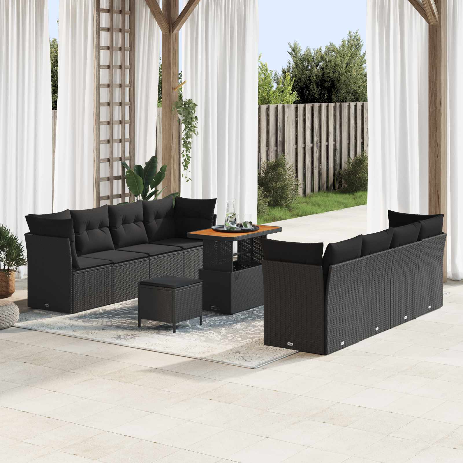 Set Divano da Giardino con cuscino 11 pcs Nero polyrattan | homemem39
