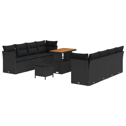 Set Divano da Giardino con cuscino 11 pcs Nero polyrattan | homemem39