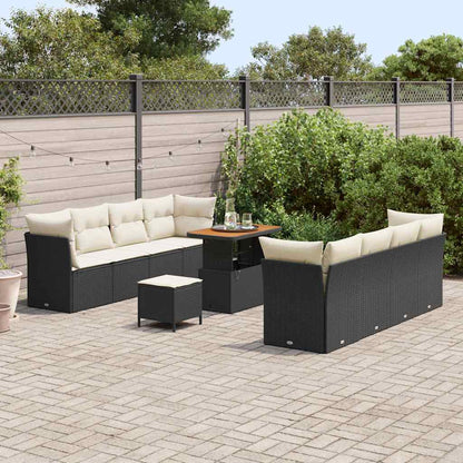 Set Divano da Giardino 11 pcs Nero e Crema polyrattan | homemem39