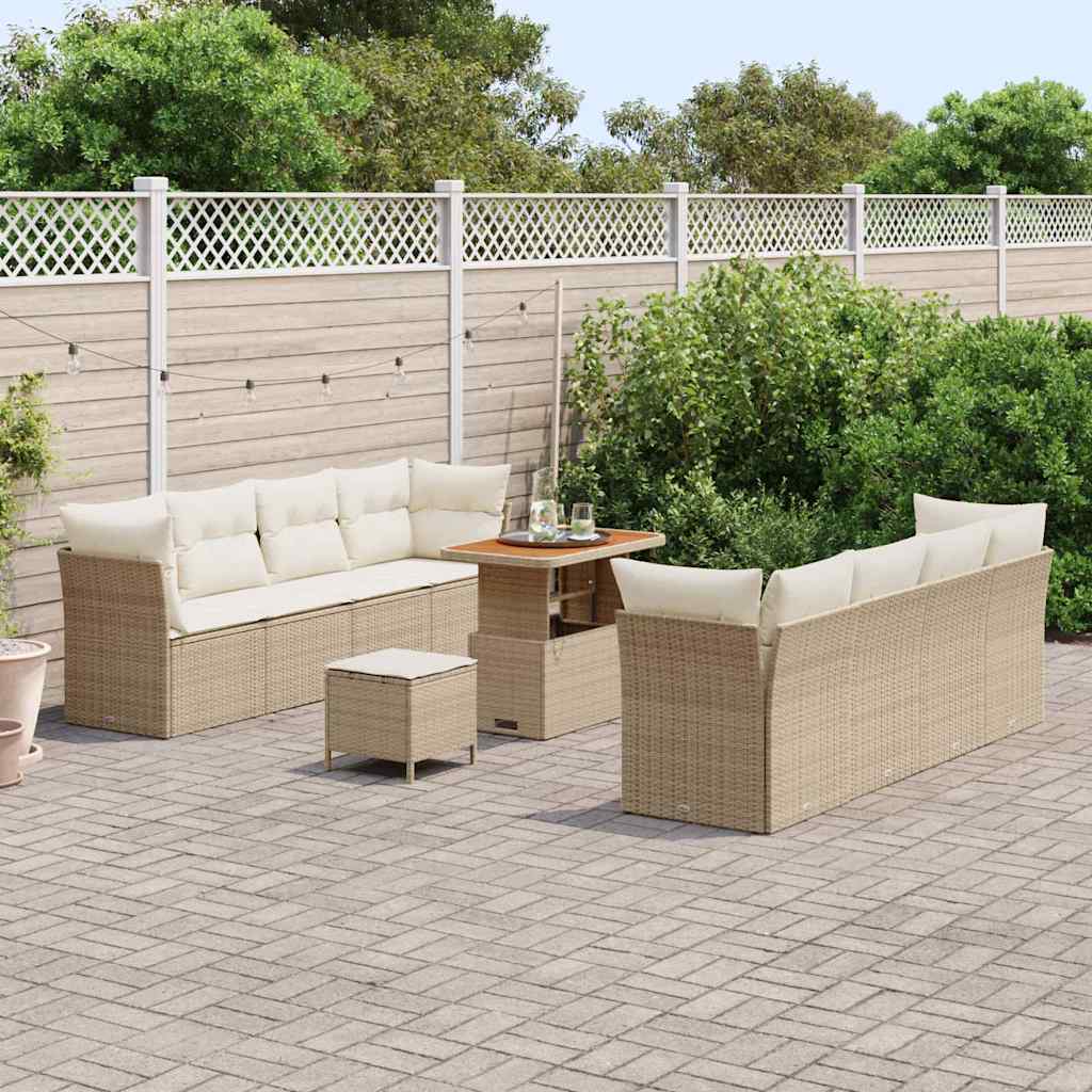 Set Divano da Giardino 11 pcs Beige e Crema polyrattan | homemem39
