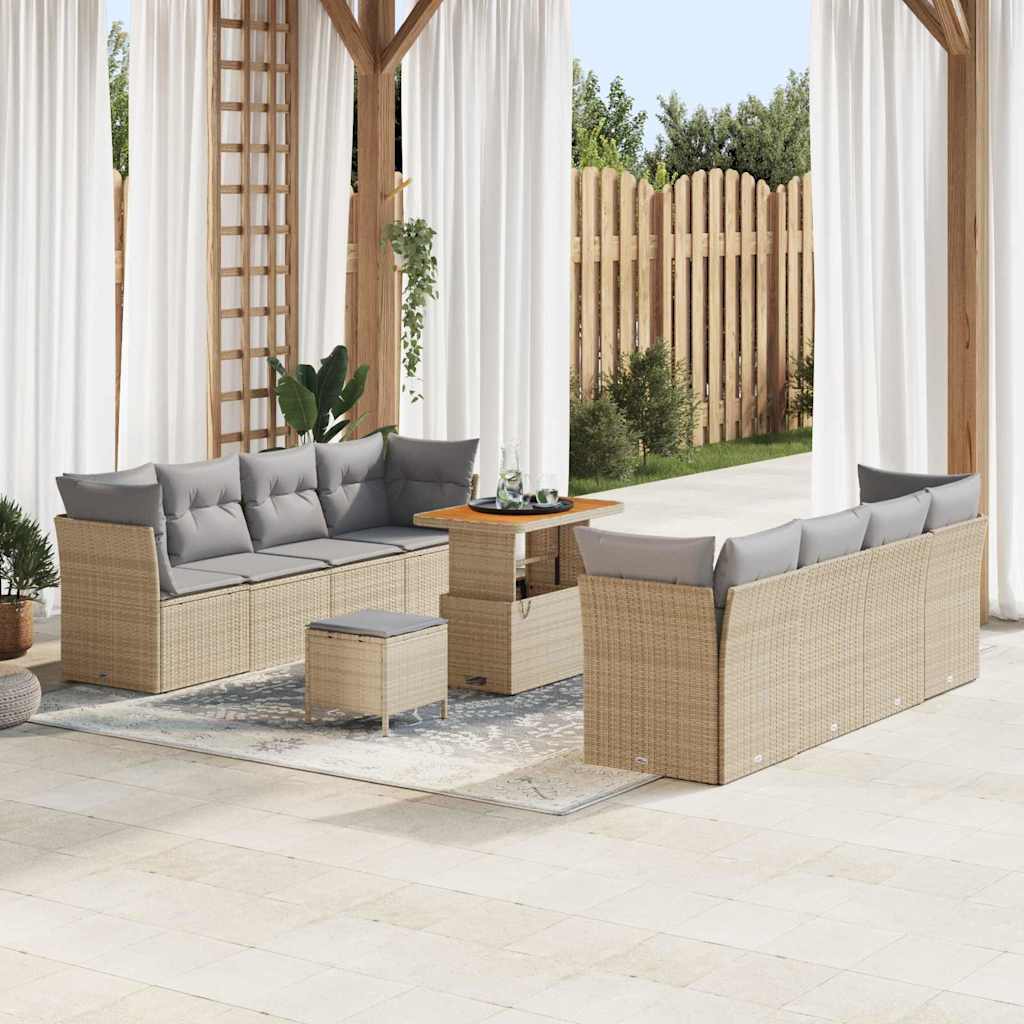 Set Divano da Giardino con cuscino 11 pcs beige e grigio chiaro | homemem39