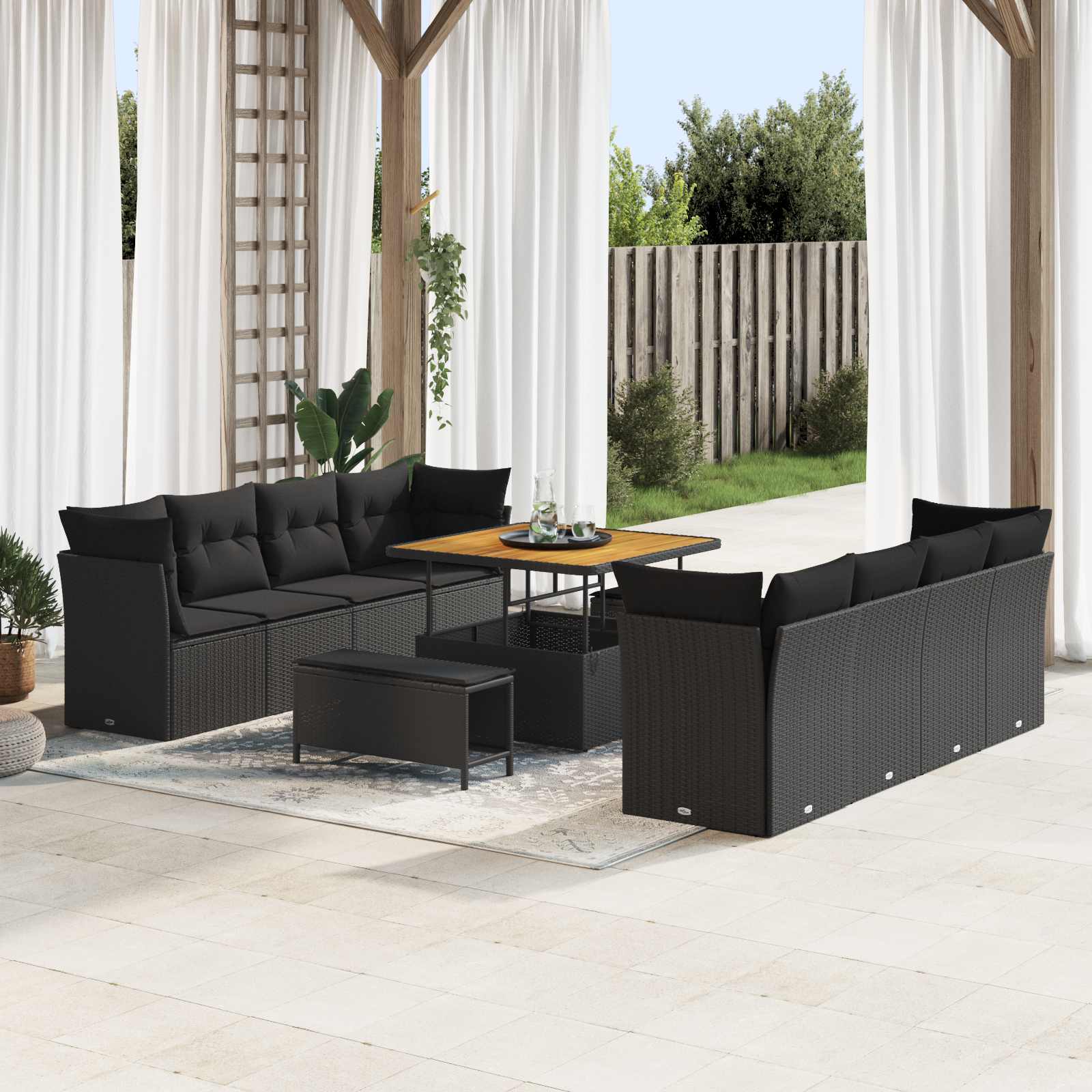 Set Divano da Giardino con cuscino 11 pcs Nero polyrattan | homemem39