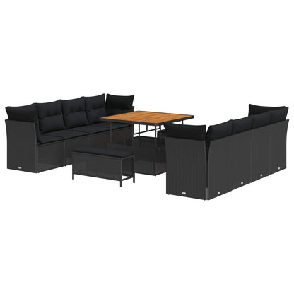 Set Divano da Giardino con cuscino 11 pcs Nero polyrattan | homemem39