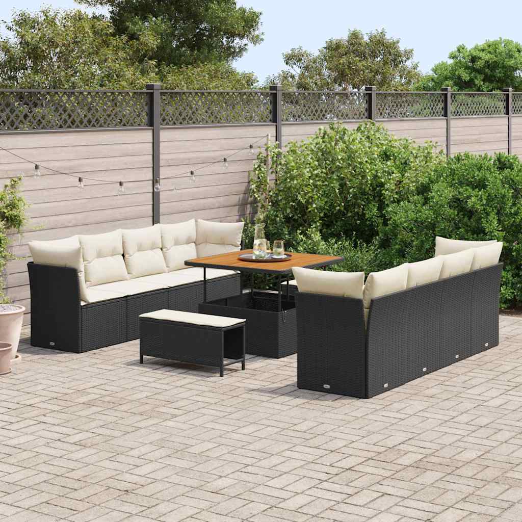 Set Divano da Giardino 11 pcs Nero e Crema polyrattan | homemem39