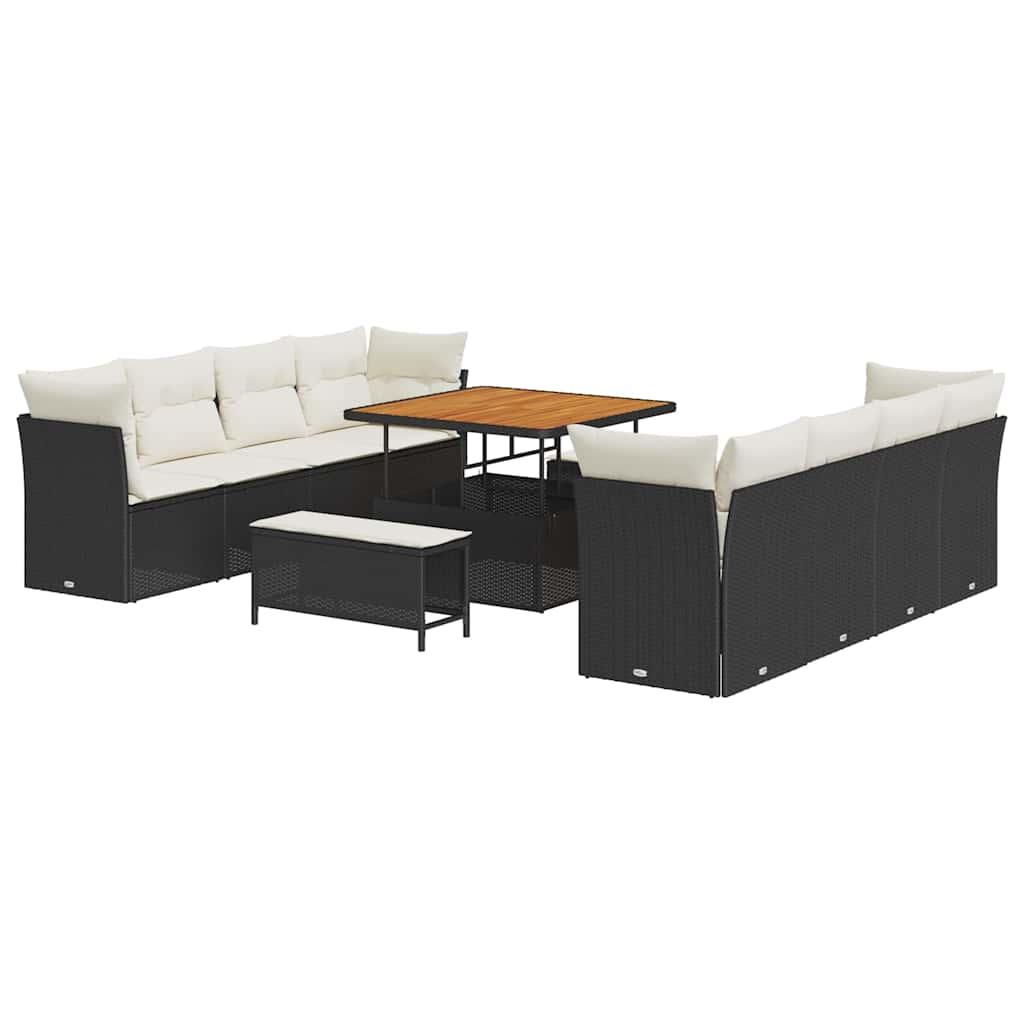 Set Divano da Giardino 11 pcs Nero e Crema polyrattan | homemem39