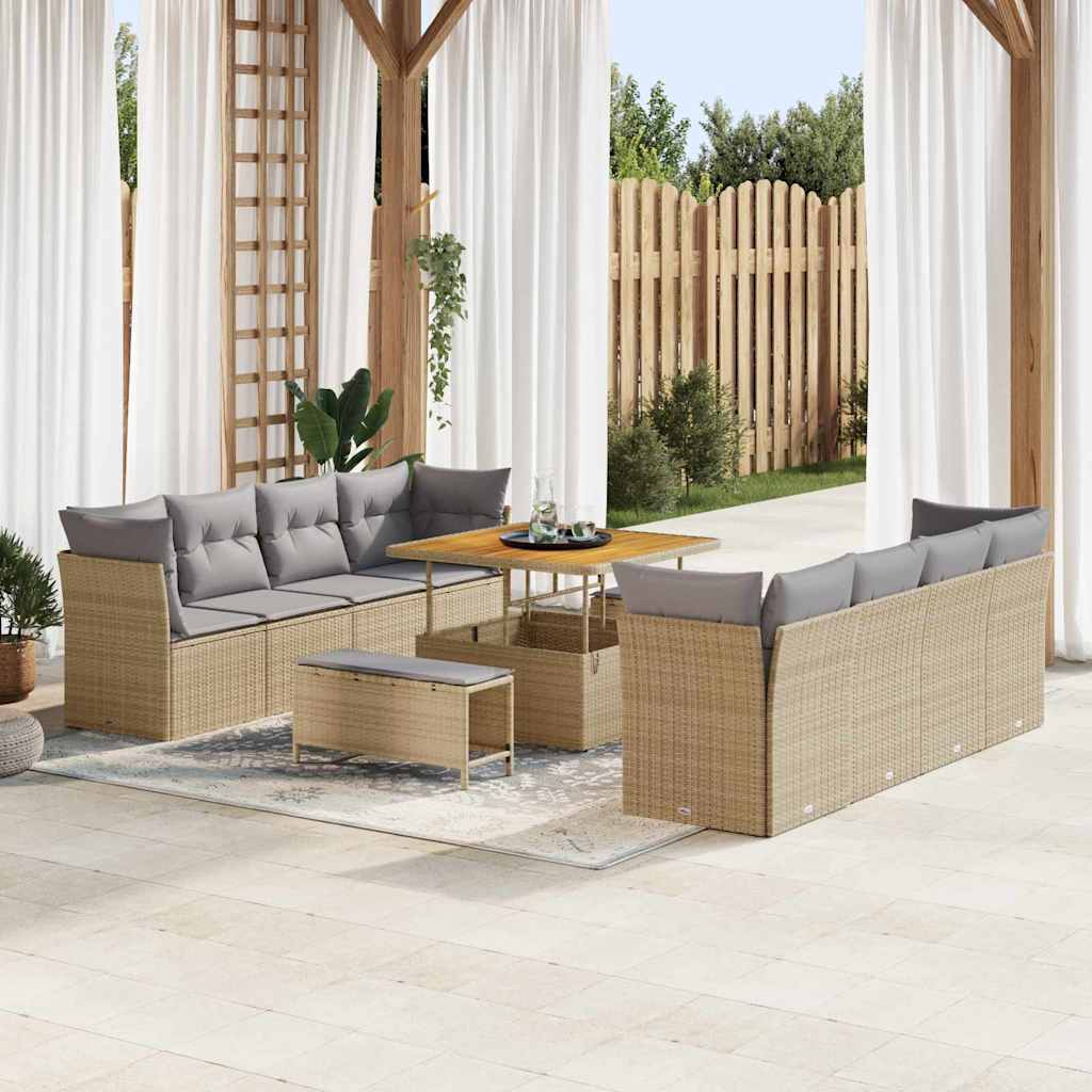 Set Divano da Giardino con cuscino 11 pcs beige e grigio chiaro | homemem39
