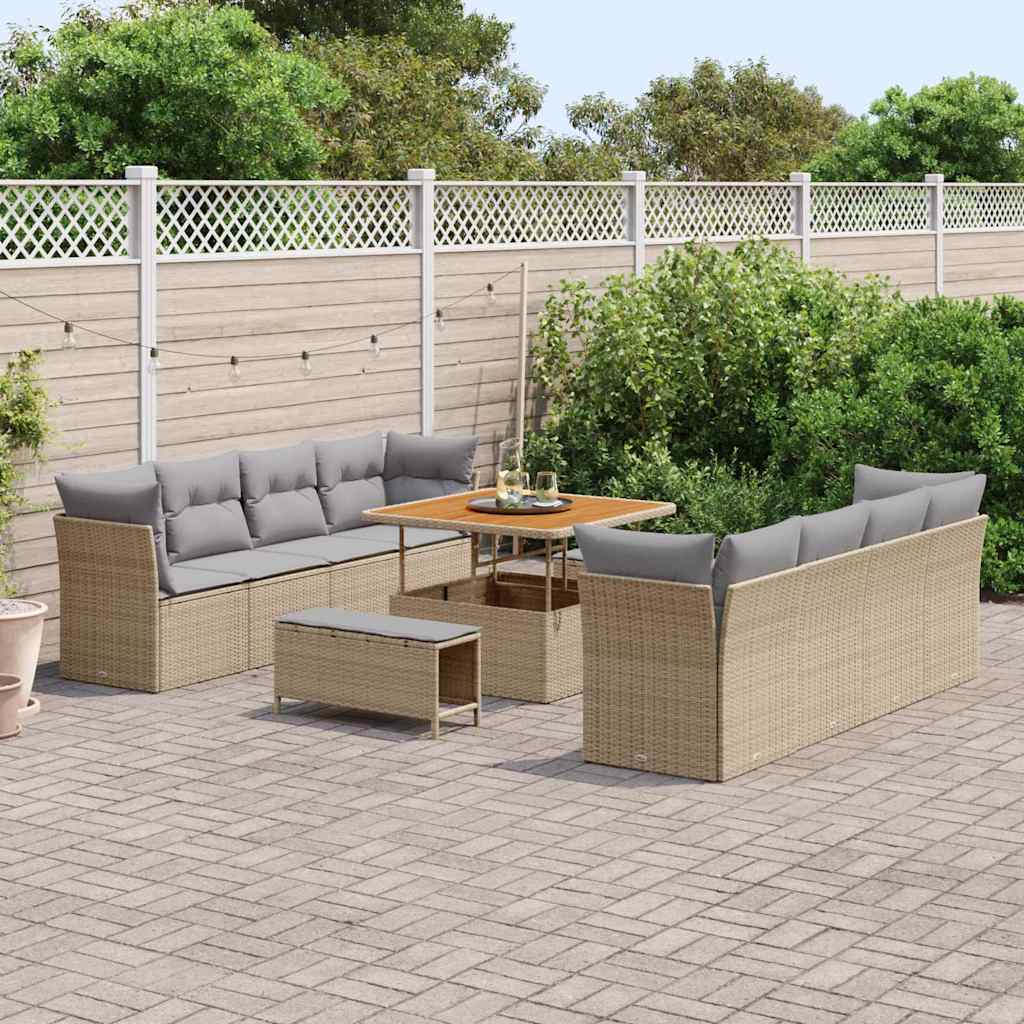 Set Divano da Giardino con cuscino 11 pcs beige e grigio chiaro | homemem39