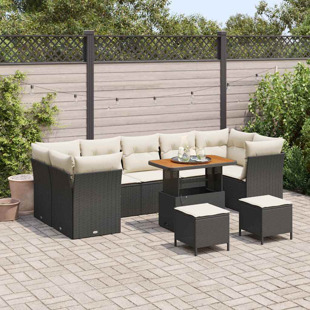 Set Divano da Giardino con cuscino 10 pcs Nero e crema | homemem39