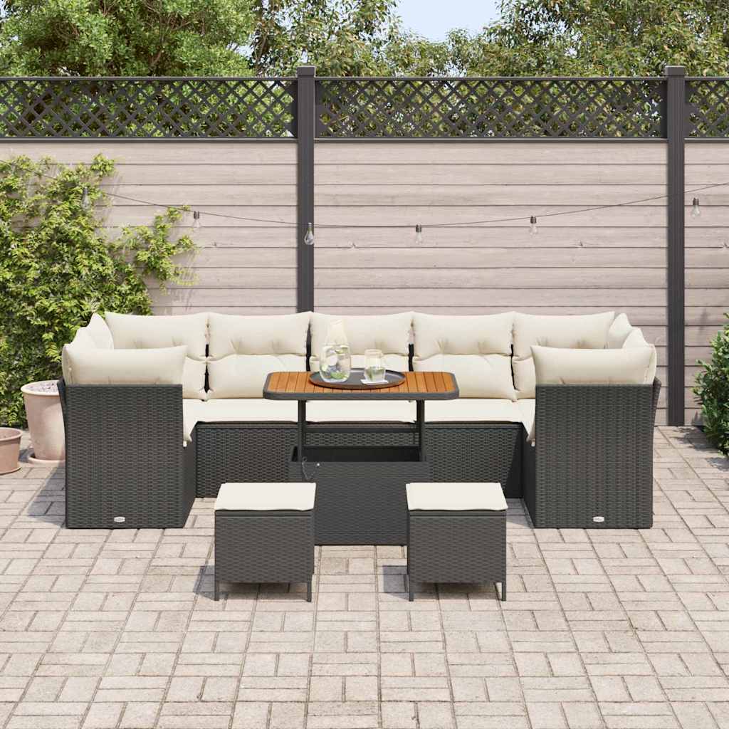 Set Divano da Giardino con cuscino 10 pcs Nero e crema | homemem39