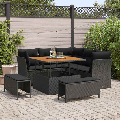 Set Divano da Giardino con cuscino con archiviazione 8 pcs Nero | homemem39
