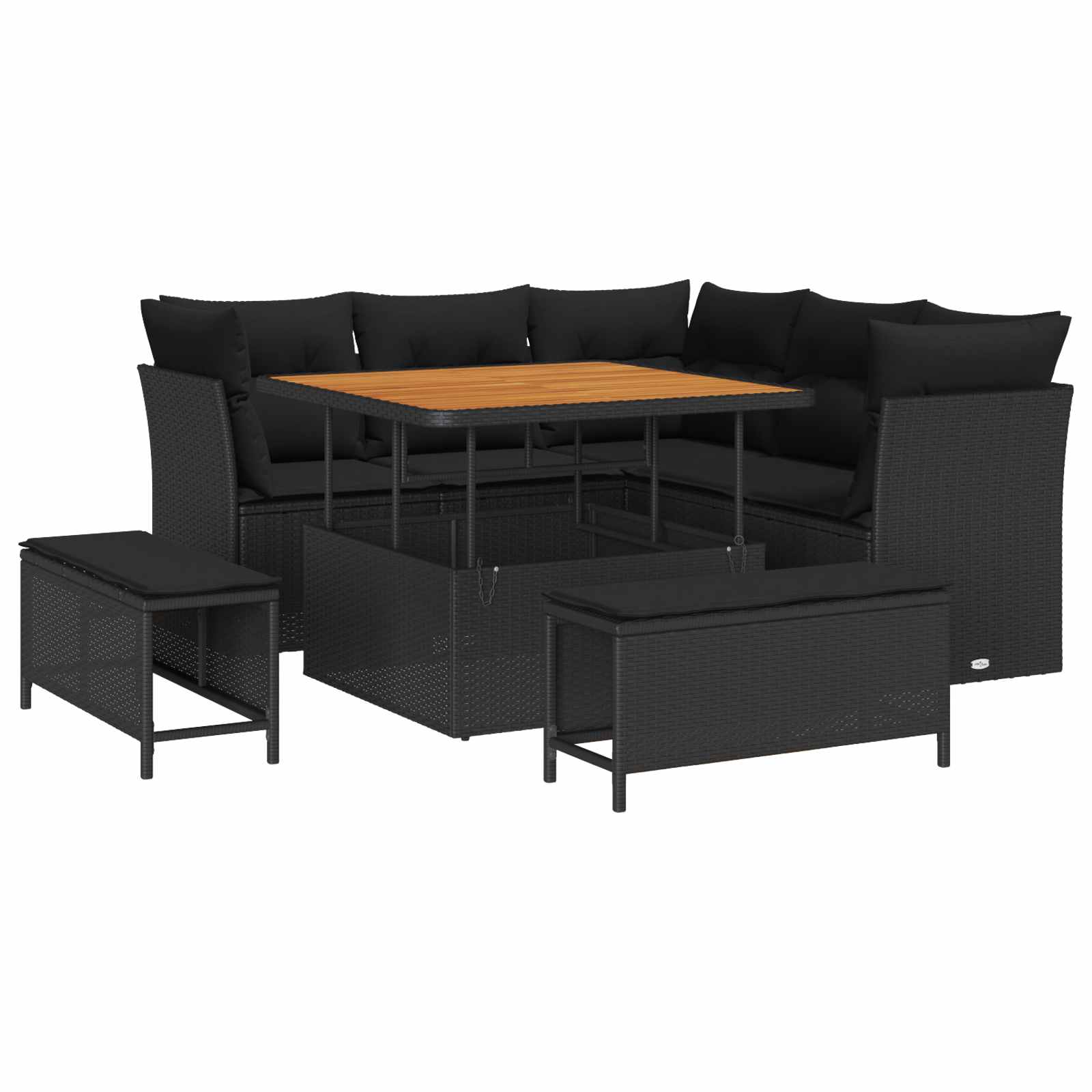 Set Divano da Giardino con cuscino con archiviazione 8 pcs Nero | homemem39