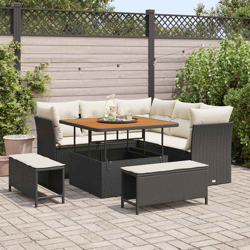 Set Divano da Giardino con cuscino 8 pcs Nero e crema | homemem39