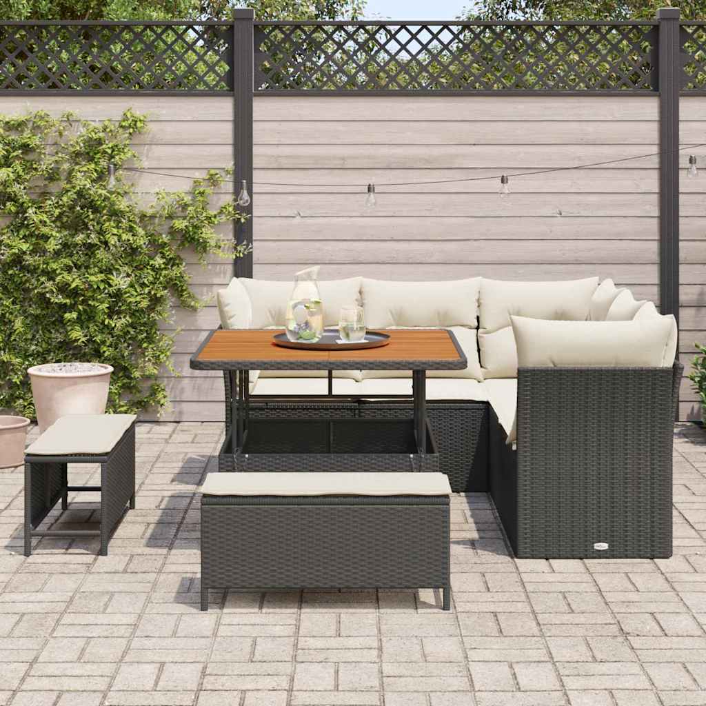 Set Divano da Giardino con cuscino 8 pcs Nero e crema | homemem39