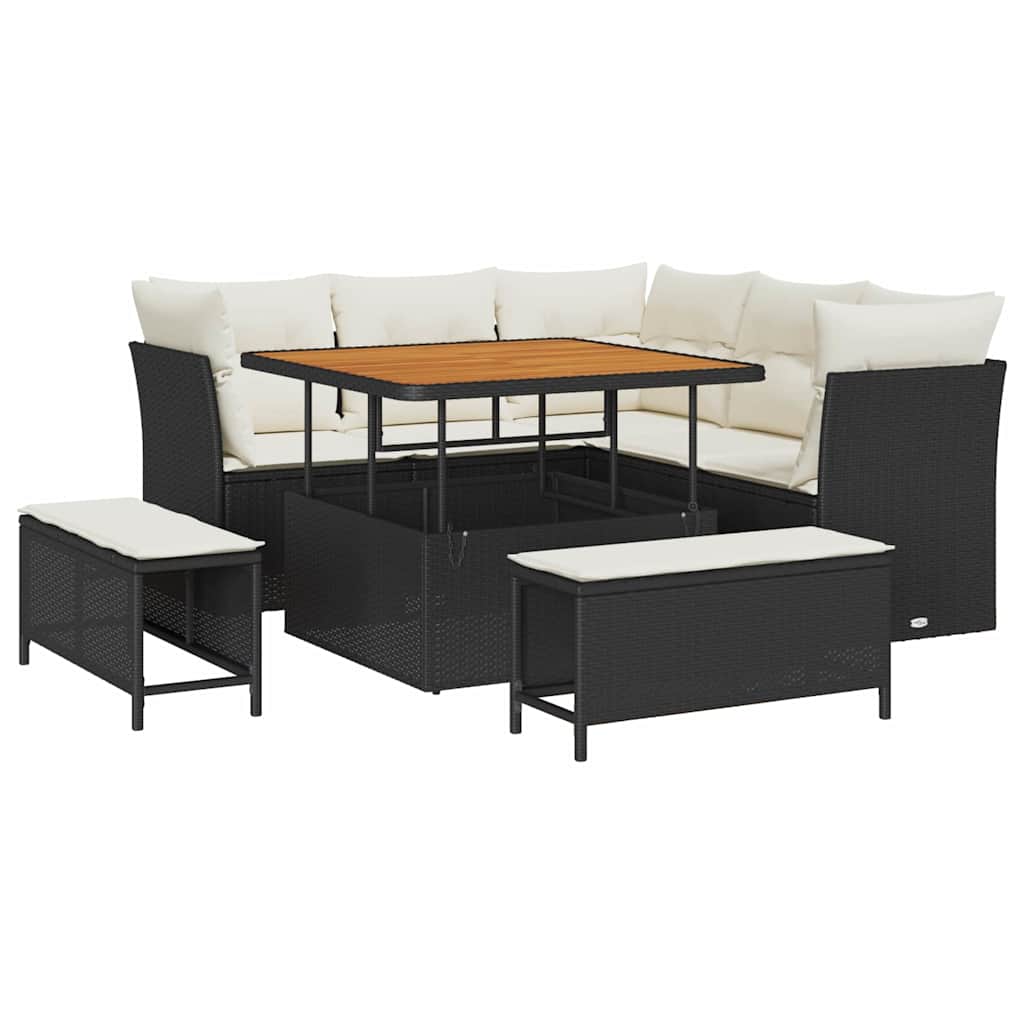Set Divano da Giardino con cuscino 8 pcs Nero e crema | homemem39