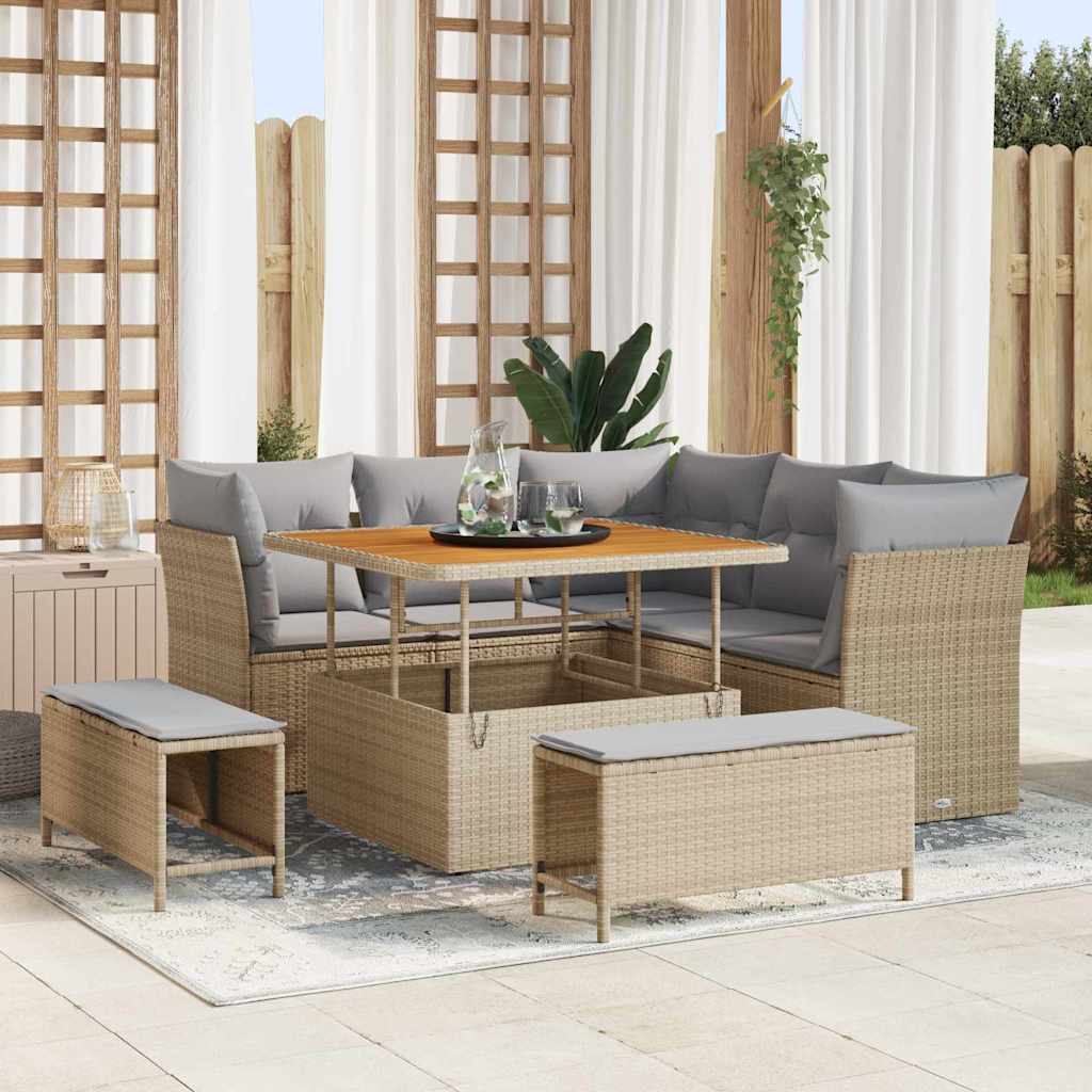 Set Divano da Giardino con cuscino 8 pcs beige e grigio chiaro | homemem39