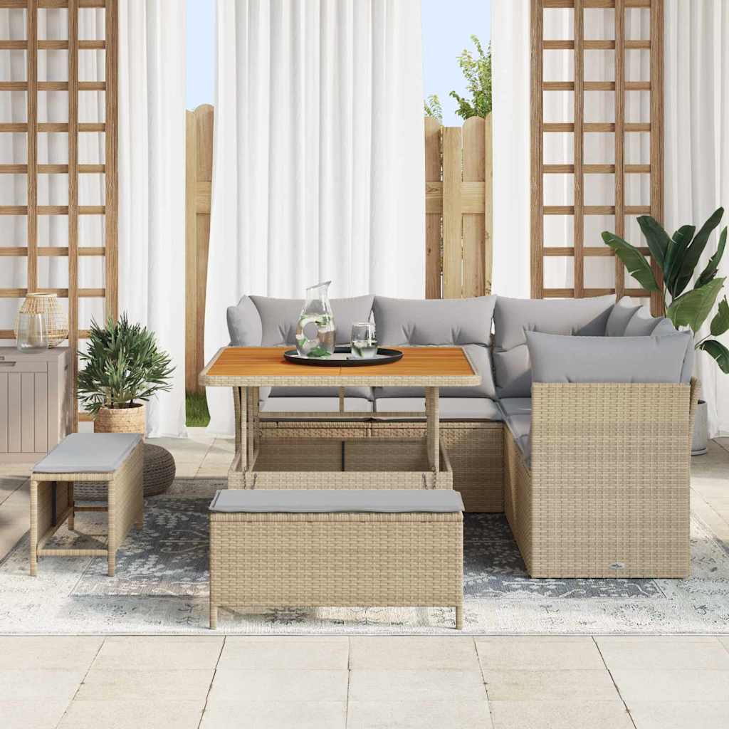 Set Divano da Giardino con cuscino 8 pcs beige e grigio chiaro | homemem39