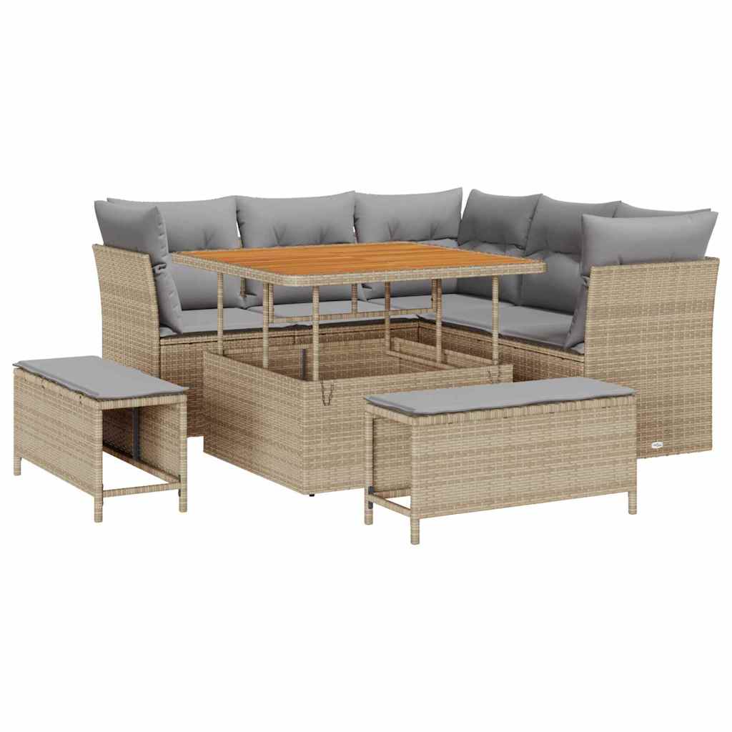 Set Divano da Giardino con cuscino 8 pcs beige e grigio chiaro | homemem39
