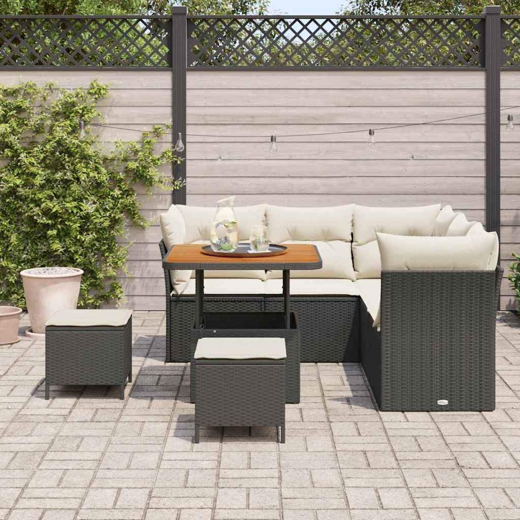 Set Divano da Giardino con cuscino 8 pcs Nero e crema | homemem39