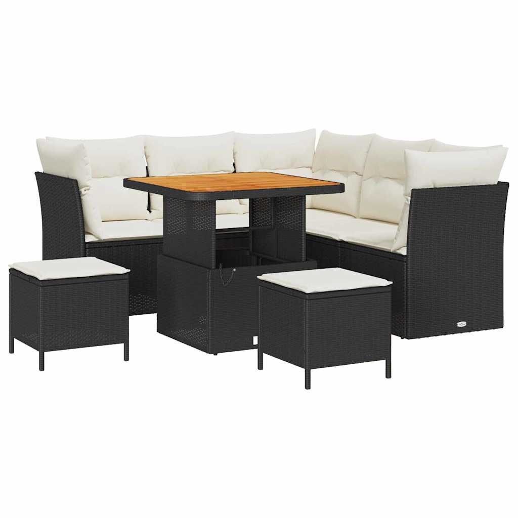 Set Divano da Giardino con cuscino 8 pcs Nero e crema | homemem39